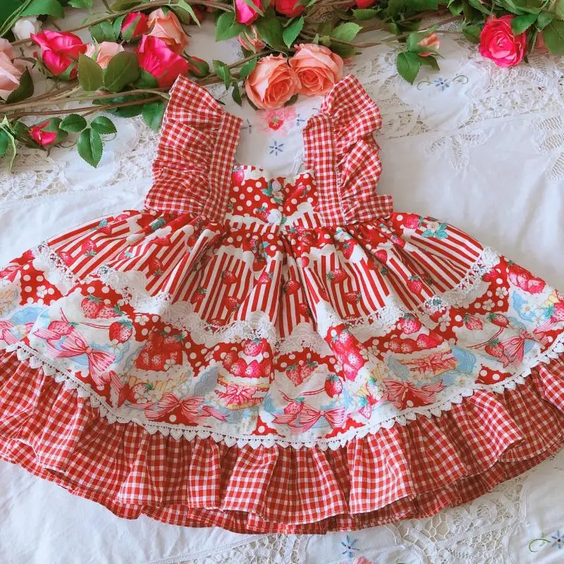 Deti španielsky Boutique Šaty pre Dievčatká Turecko, Vintage Štýl Strawberry Girl Šaty Dieťa Narodeniny Lolita plesové Šaty 4