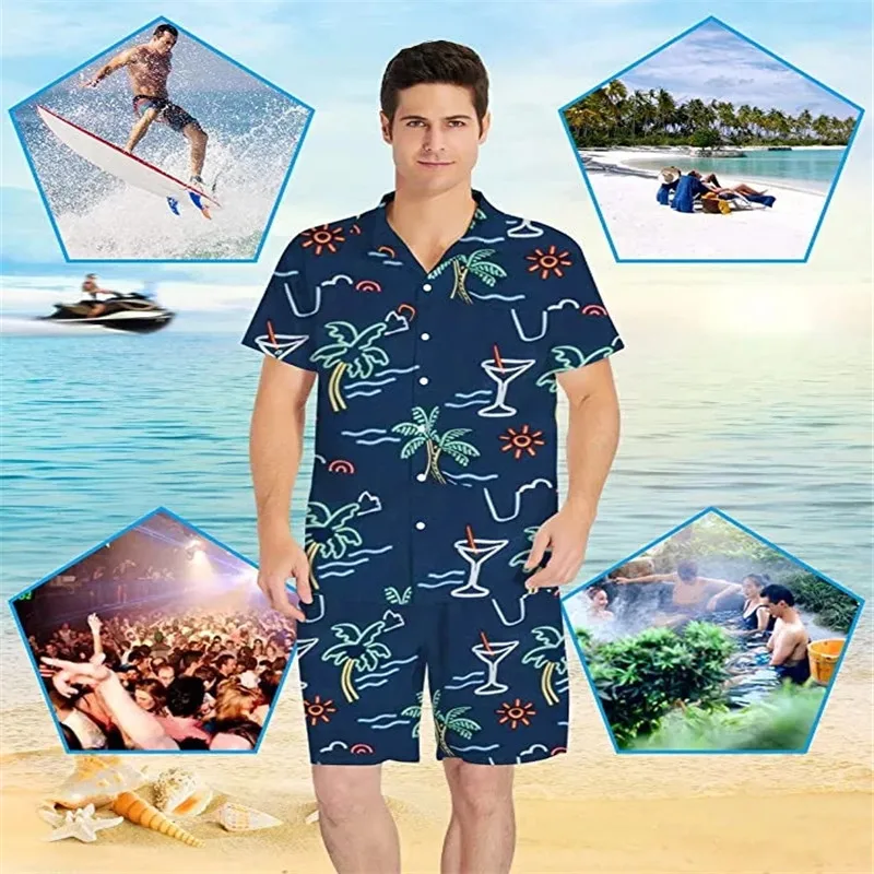 FORUDESIGNS Pláži Košele pánske Letné Prázdniny Camisas Para Hombre Poly Samoa Vytlačené Krátky Rukáv Tlačidlo Nadol Havajské Košele 3