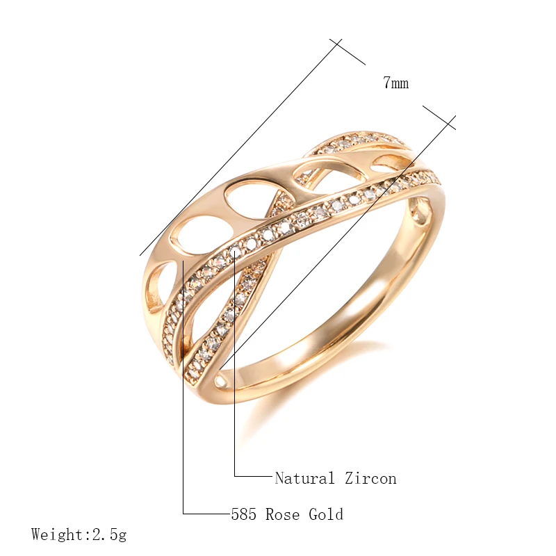 Kinel Nových Prírastkov 585 Rose Gold Geometrické Vlna Krúžok Prírodné Zirkón Prst Prstene pre Ženy Módne Svadobné Šperky Crystal Darček 2