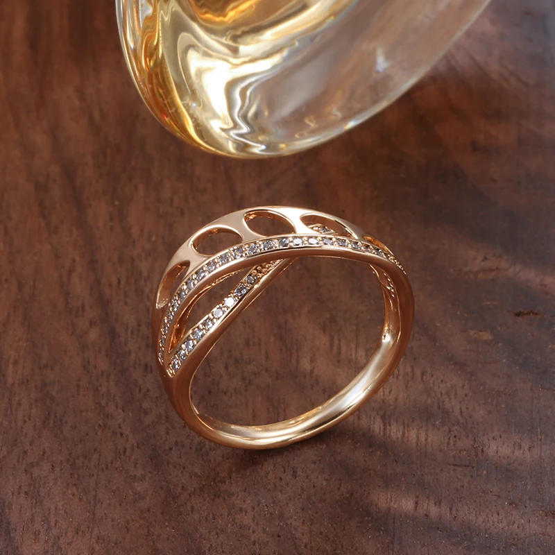 Kinel Nových Prírastkov 585 Rose Gold Geometrické Vlna Krúžok Prírodné Zirkón Prst Prstene pre Ženy Módne Svadobné Šperky Crystal Darček 3
