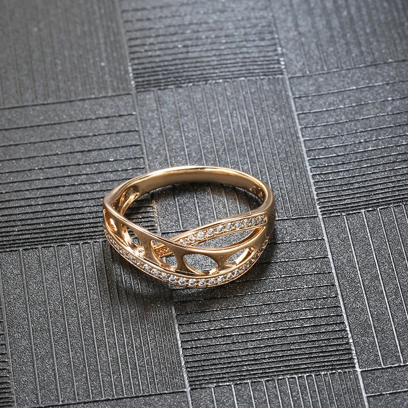 Kinel Nových Prírastkov 585 Rose Gold Geometrické Vlna Krúžok Prírodné Zirkón Prst Prstene pre Ženy Módne Svadobné Šperky Crystal Darček 4