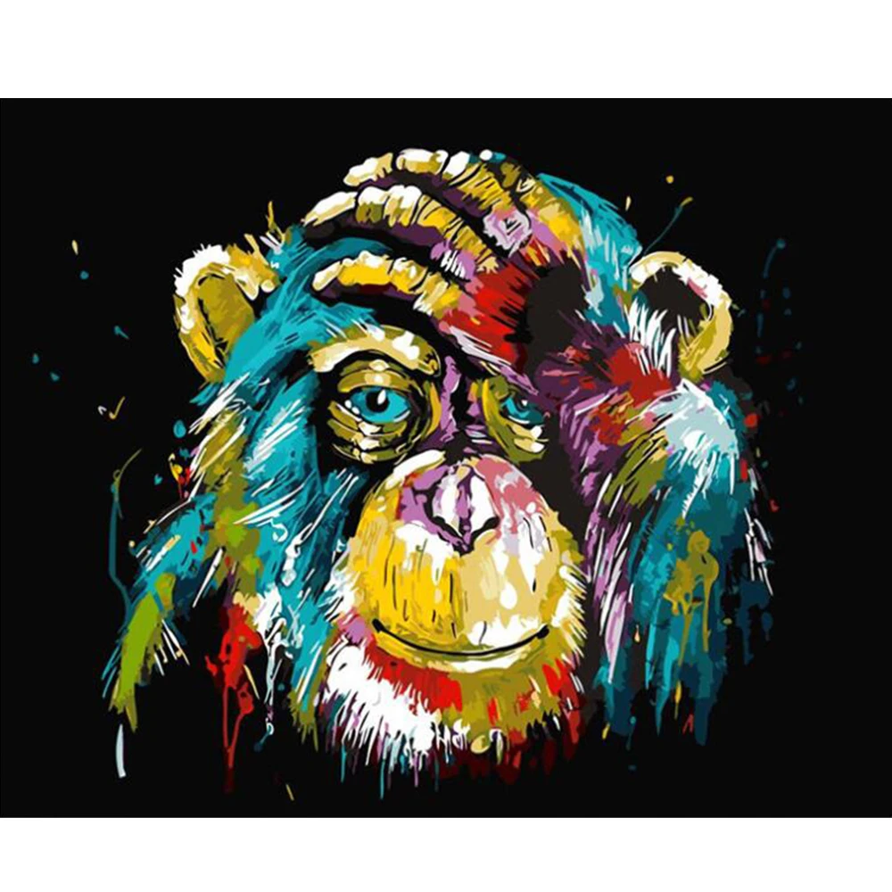 Frameless DIY olejomaľba Farebné Orangutan Maľovanie Podľa Čísel pre Začiatočníkov 3