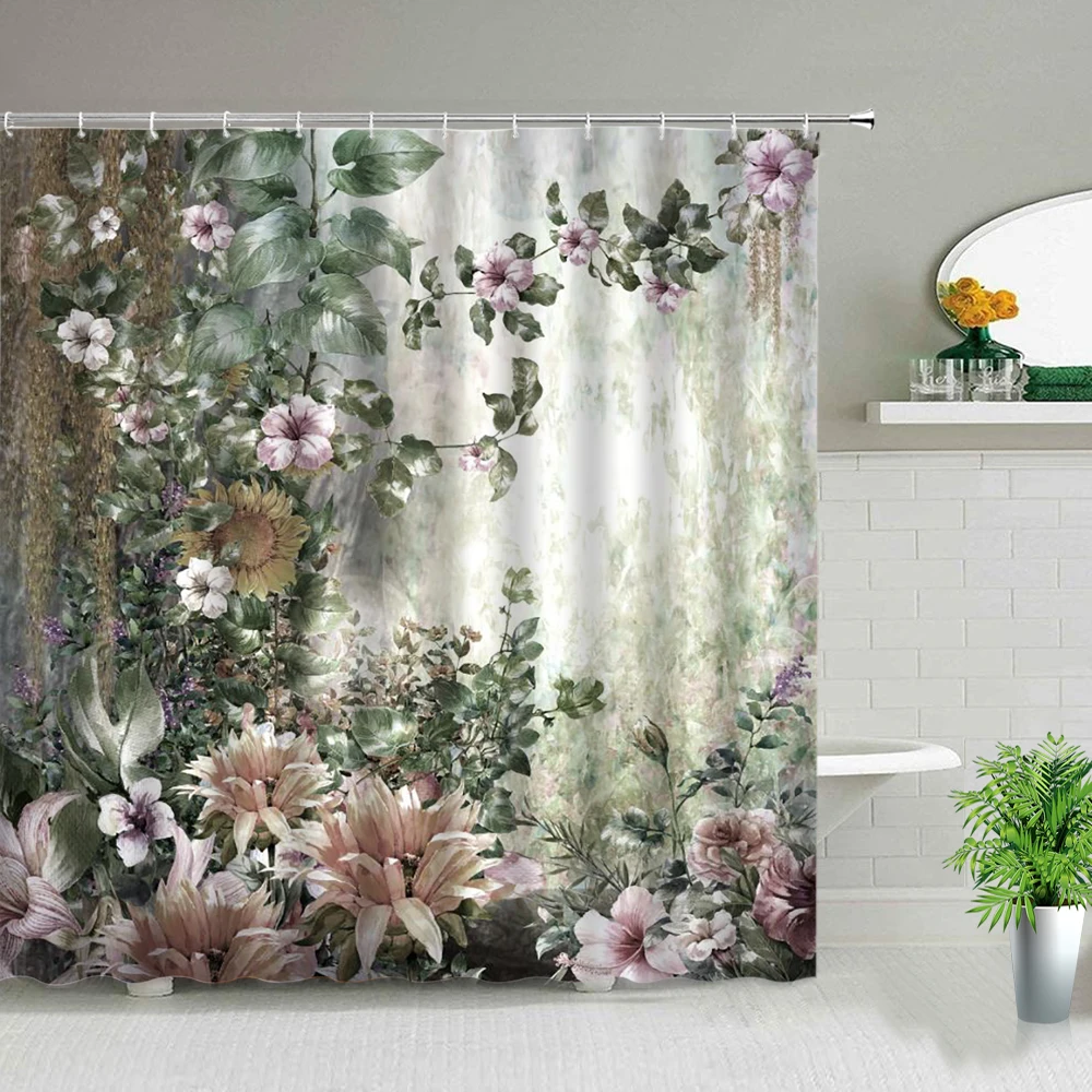 3D Scenérie Kvet Sprchové Závesy Elegantný Moderný Elegantný Slnečnice Ruže Kaktus Kvetinový Rastlín Vaňa Opony pre Kúpeľňa Domova 1