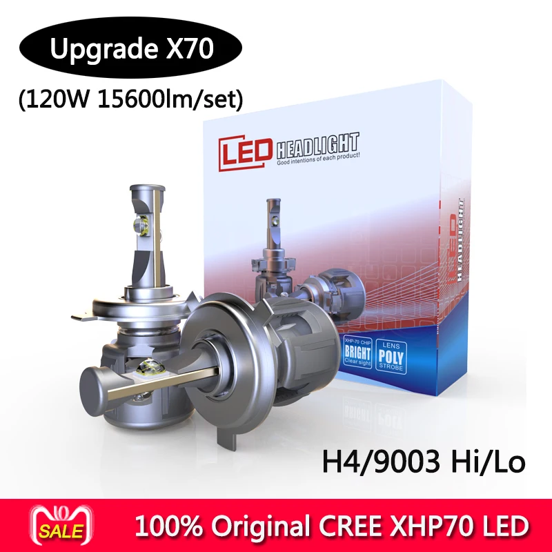 Originálne CR-EE X70 XHP70 LED auto svetlometu žiarovky H4 H7 H8 H9 H11 9005 9006 9012 5202 120W 15600LM/set 6000k v turbo ventilátor 1