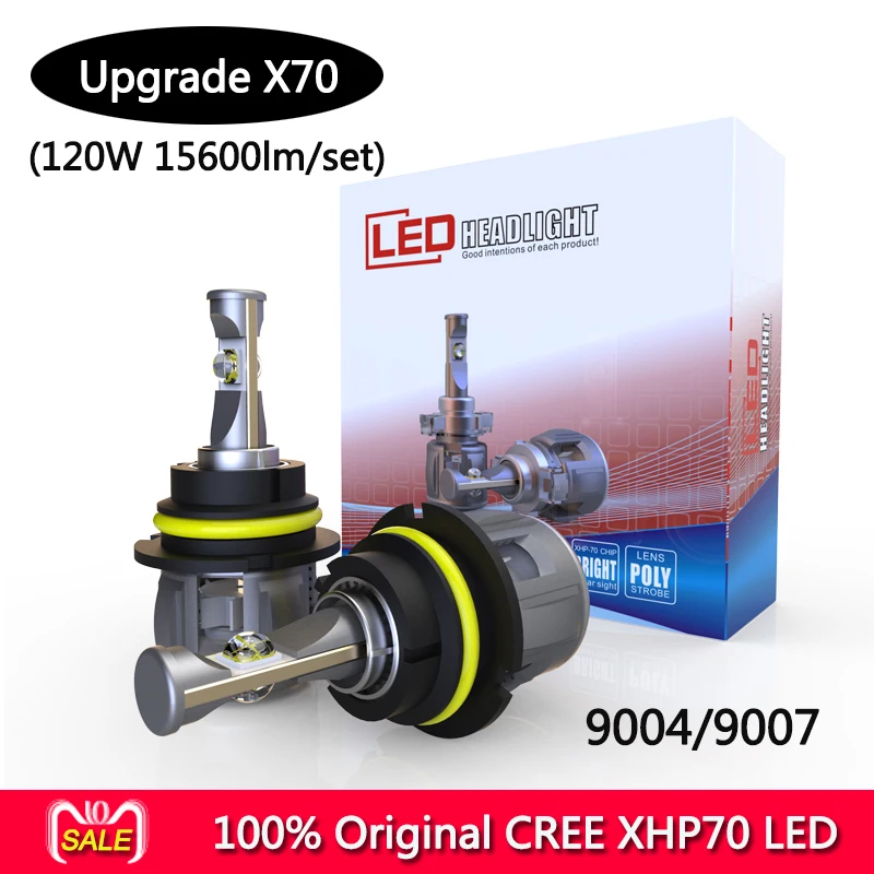 Originálne CR-EE X70 XHP70 LED auto svetlometu žiarovky H4 H7 H8 H9 H11 9005 9006 9012 5202 120W 15600LM/set 6000k v turbo ventilátor 2