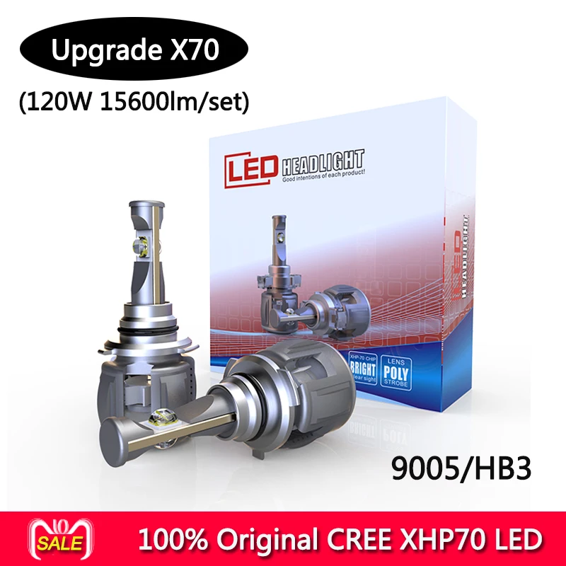 Originálne CR-EE X70 XHP70 LED auto svetlometu žiarovky H4 H7 H8 H9 H11 9005 9006 9012 5202 120W 15600LM/set 6000k v turbo ventilátor 3