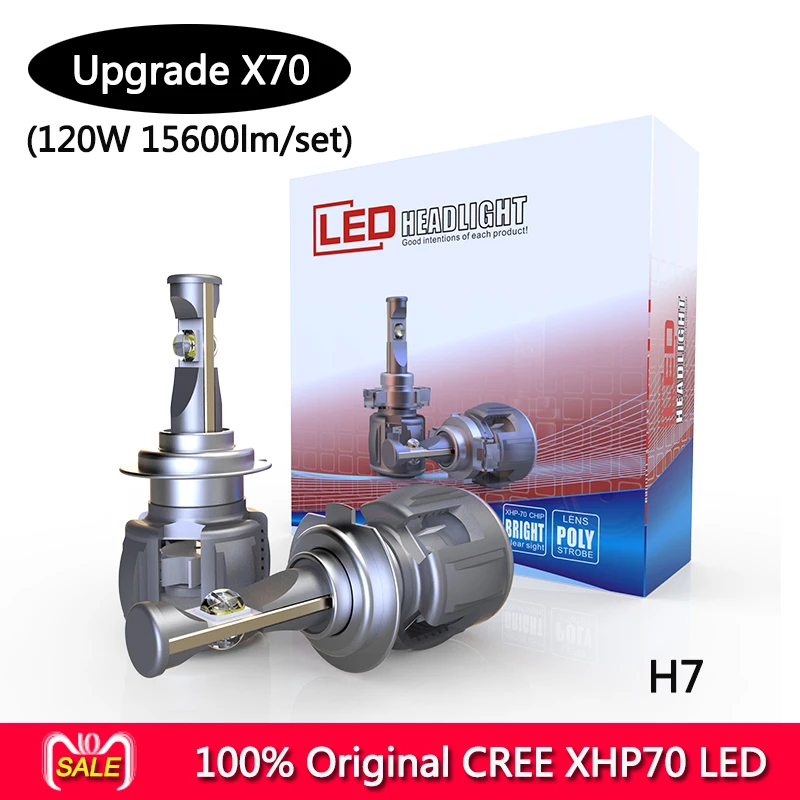 Originálne CR-EE X70 XHP70 LED auto svetlometu žiarovky H4 H7 H8 H9 H11 9005 9006 9012 5202 120W 15600LM/set 6000k v turbo ventilátor 4