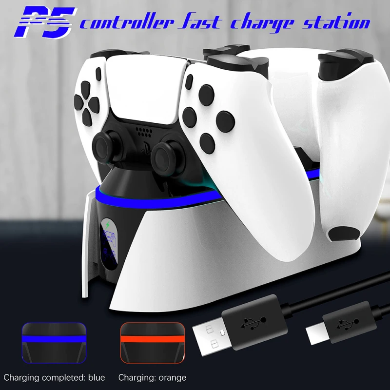 Dual Rýchlo Nabíjačka Pre PS5 Bezdrôtový ovládač USB Nabíjací Držiak Dock Stanica Pre Sony PlayStation5 DualSense S Zapnúť Svetlo 4