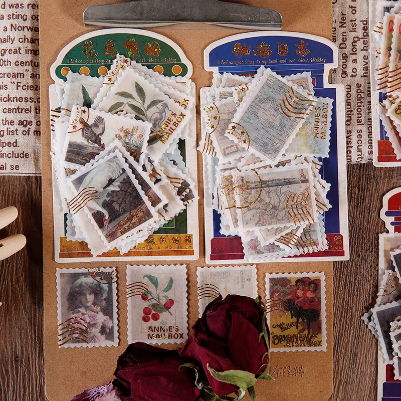 40 Ks Washi Nálepky Nastaviť Vintage Papiernictvo Nálepka, Pečiatka Dátum Na Poštovej Pečiatke Mape Sveta Kvet Diy Dekoratívne Označenie Pre Scrapbooking Album 2