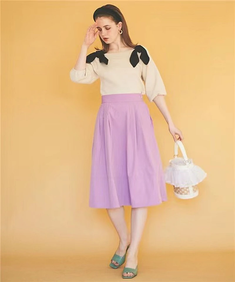 2021 jar nový produkt Japonský farbou späť elastické jednoduché mid-dĺžka sukne ženy 3