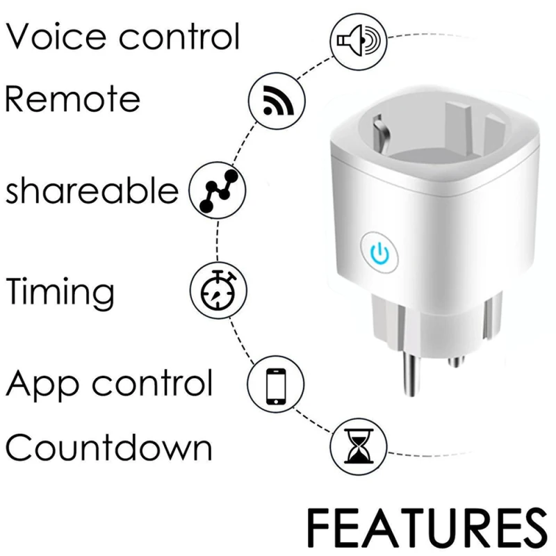16A WIFI Smart Plug Power Monitor EÚ Plug Ovládanie Smart Časovač Bezdrôtový elektrická Zásuvka, Ovládanie Hlasom Alexa Prepínač Príslušenstvo 0