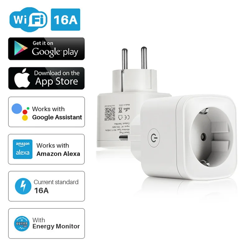 16A WIFI Smart Plug Power Monitor EÚ Plug Ovládanie Smart Časovač Bezdrôtový elektrická Zásuvka, Ovládanie Hlasom Alexa Prepínač Príslušenstvo 2