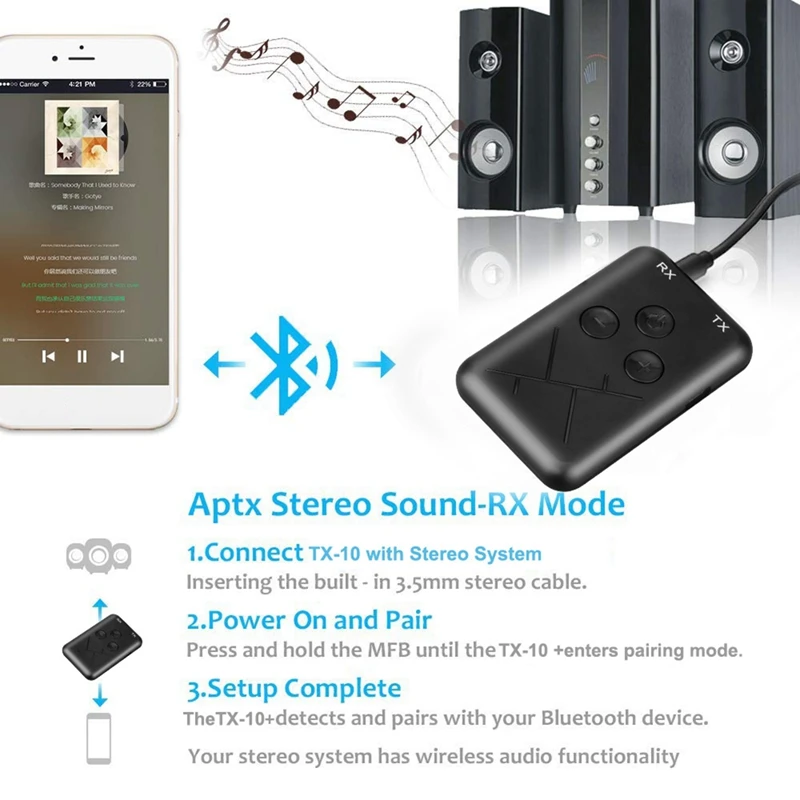 2 v 1, Bezdrôtová 5.0 Vysielač, Prijímač Audio Stereo Hudby TX-10 Bluetooth Adaptér pre TV Auto Reproduktorov Hudba 3