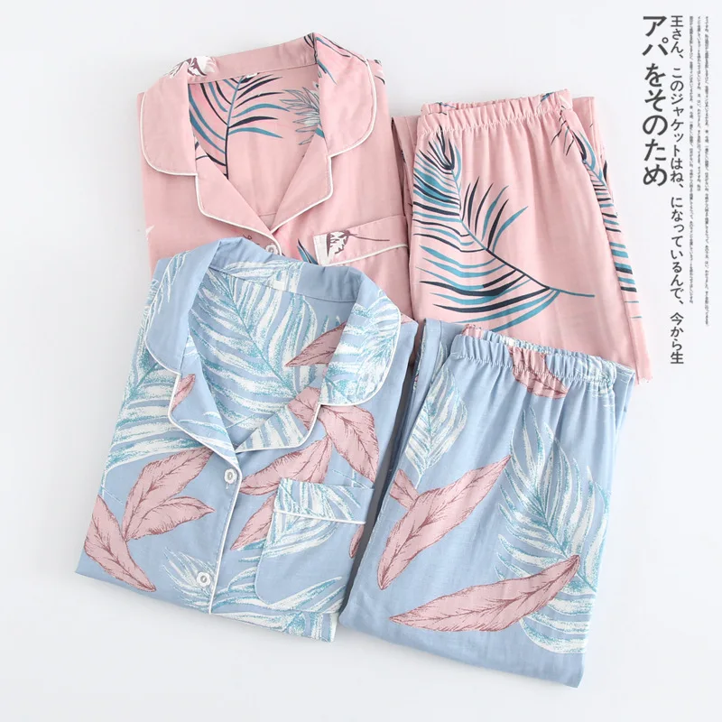 Kórea Čerstvé javorový list pajama sady ženy gázy bavlna, dlhý rukáv bežné sleepwear ženy pyžamá letné hot predaj 2020 4