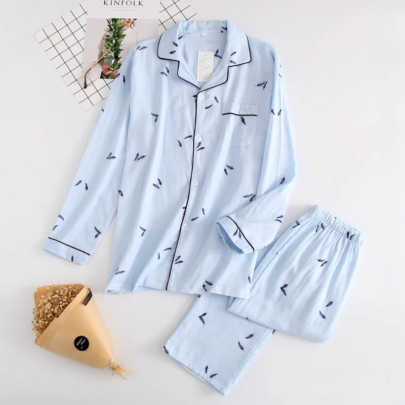 Kórea Čerstvé javorový list pajama sady ženy gázy bavlna, dlhý rukáv bežné sleepwear ženy pyžamá letné hot predaj 2020 5