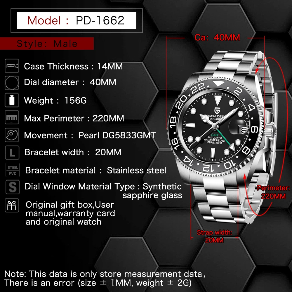 PAGANI DIZAJN 2020 Nové 40MM Zafírové Sklo Automatické Hodinky Luxusné Muži Mechanické Náramkové hodinky Všetky Oceľové Nepremokavé GMT Sledovať Mužov 1