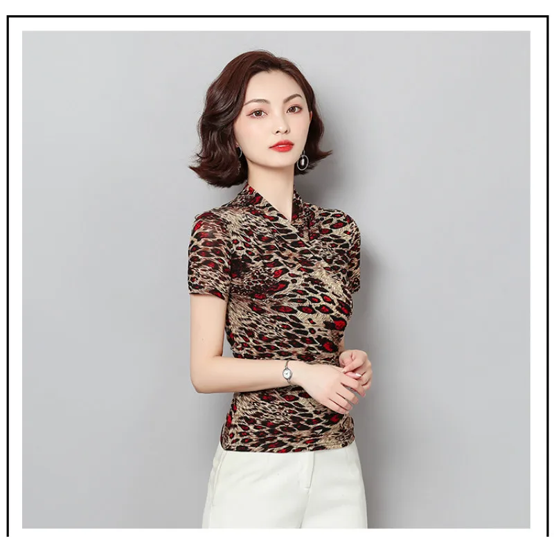 4XL plus veľkosť blusas mujer de moda dames blúzky zomer 2021 ženy košele Pravidelné Bežné Elastické leopard ženy blúzky 4800 50 3