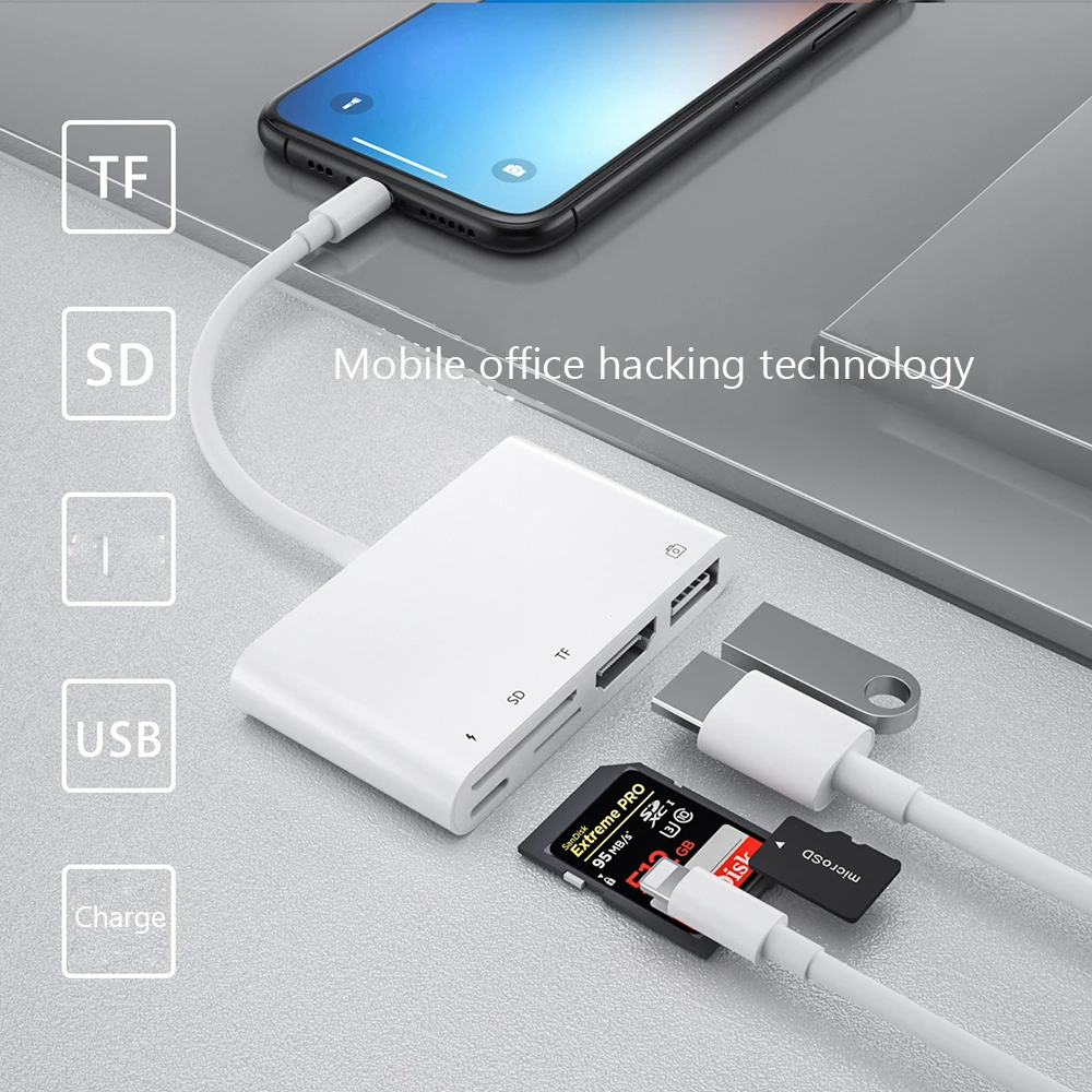 Lightning 1080P Kompatibilný s HDMI Adaptér, USB, SD TF Card Reader AV TV OTG Adaptér Pre iPhone X XR XS 11Pro Max SE iPad 2
