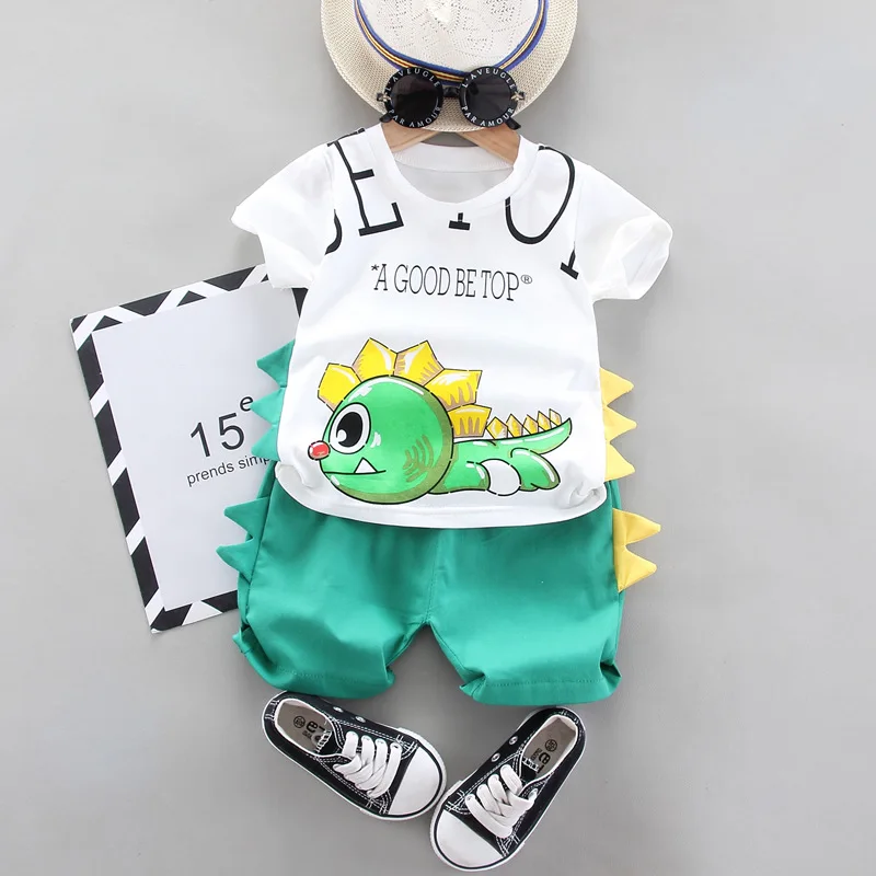 Nové Baby Boy Oblečenie Sady Módne Letné Karikatúra Roztomilý Dinosaurus T-Shirt +šortky Deti, Dievčatá Šaty, Obleky Deti Bavlna Sady 1