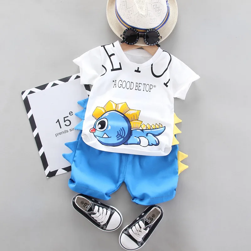 Nové Baby Boy Oblečenie Sady Módne Letné Karikatúra Roztomilý Dinosaurus T-Shirt +šortky Deti, Dievčatá Šaty, Obleky Deti Bavlna Sady 3