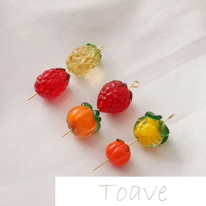 Glass glass straight hole fruit beads pineapple raspberry strawberry orange diy earpiece necklace bracelet accessories 0