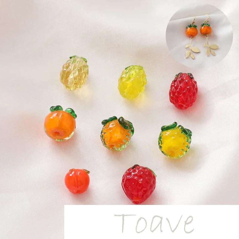 Glass glass straight hole fruit beads pineapple raspberry strawberry orange diy earpiece necklace bracelet accessories 4