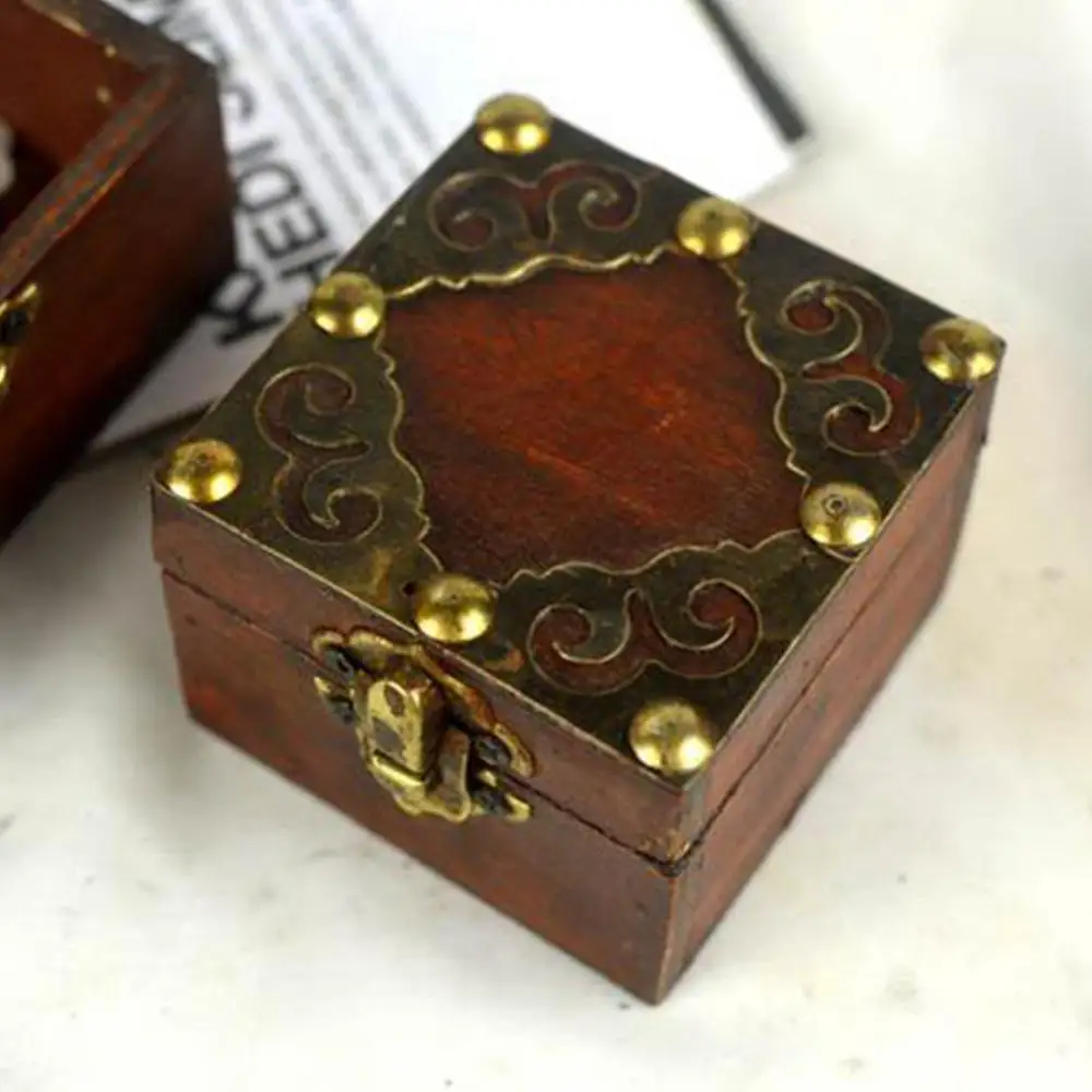 80% Hot Predaj 2ks Klasické Drevené Šperky Hrudníka Box Poklad Skladovanie Organizátor Stôl Drevený Dekor Úložný Box 3