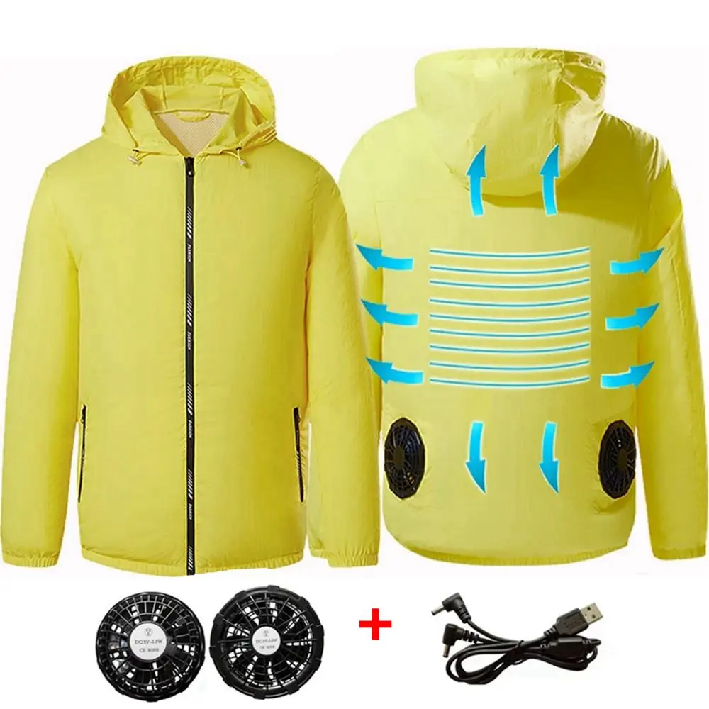 Muži Vonkajšie letné kabát USB Elektrický ventilátor chladenia Bundy mužov Klimatizácia Fan Oblečenie USB Úpal letná Bunda, kapucňa 0