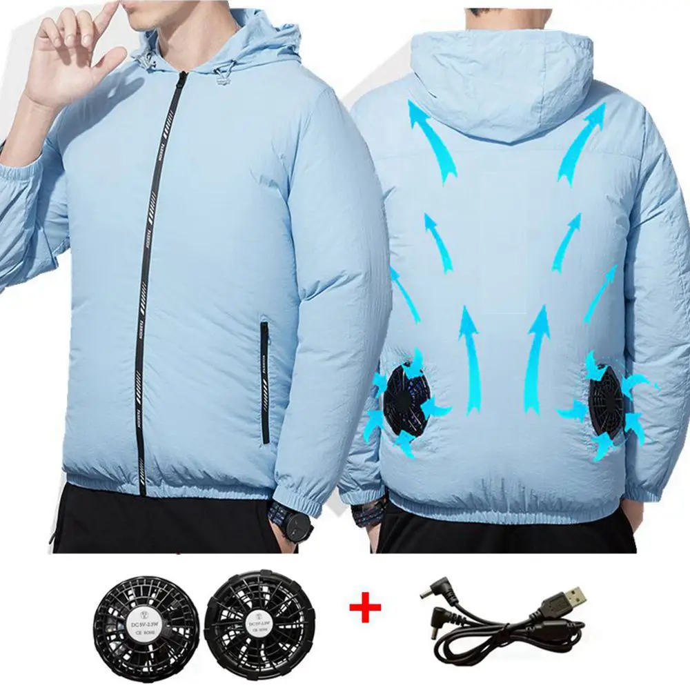 Muži Vonkajšie letné kabát USB Elektrický ventilátor chladenia Bundy mužov Klimatizácia Fan Oblečenie USB Úpal letná Bunda, kapucňa 1