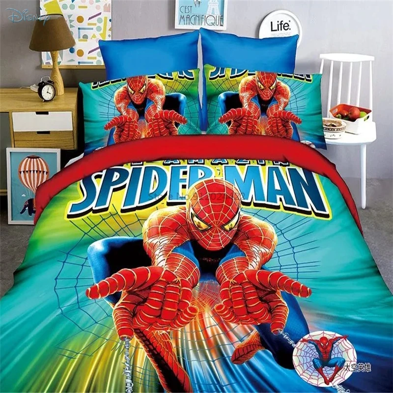 Marvel Zelená Spider Man Vytlačené Posteľná Bielizeň Nastaviť Deti Avengers Iron Man Cartoon Perinu List Obliečka Na Vankúš Twin Plnej Veľkosti 1