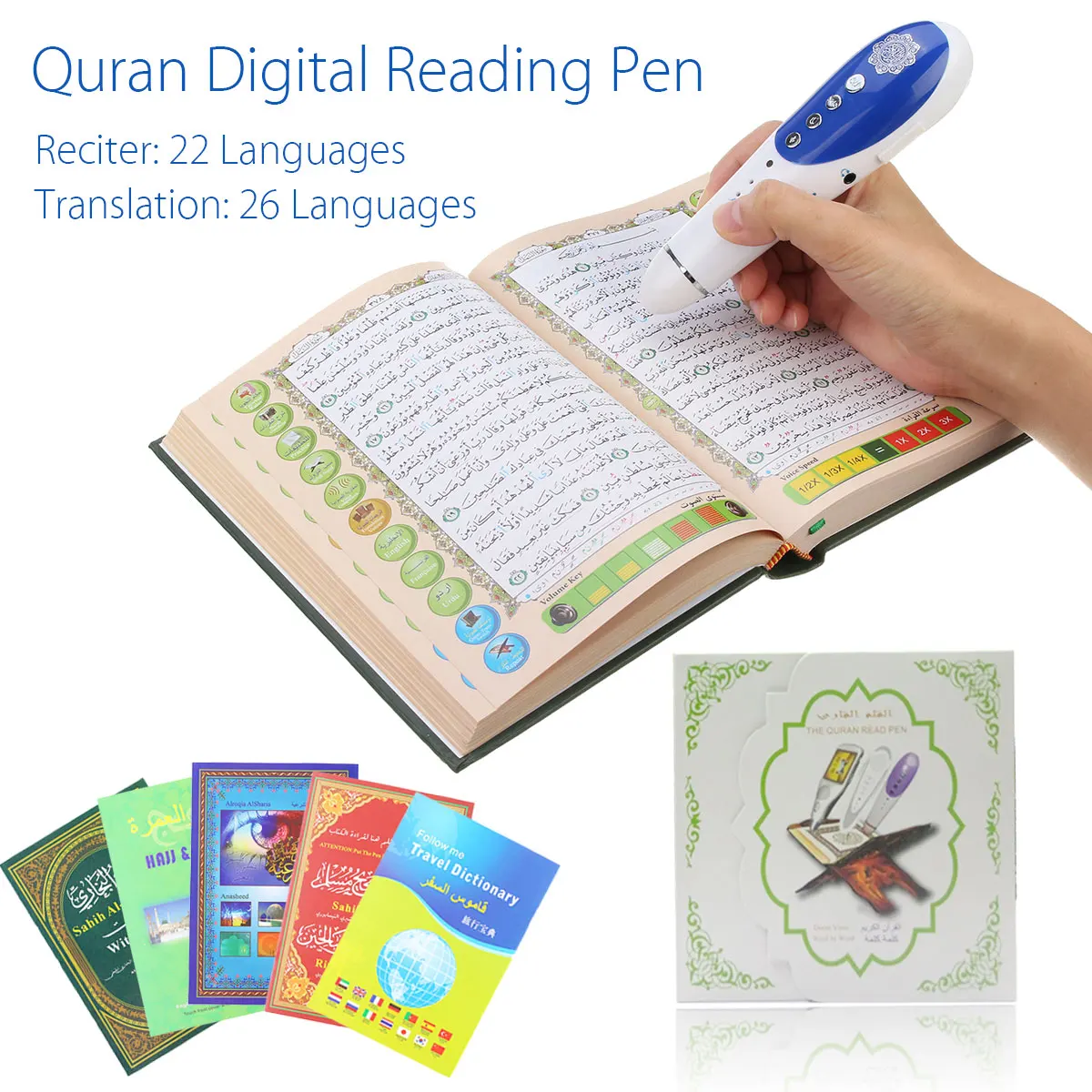Digitálny Korán, Knihy Čítať Pen Set Moslimských Islamskej Kuran Reader Reproduktor Hráč Reciter Multi Language Svätý Korán, Čítanie s Pen 4