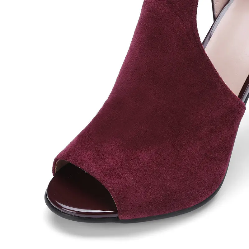 2021 Faux Suede Ženy Sandále Otvorené Prst Tenké Vysokým Podpätkom dámske Topánky Späť na Zips Módne Dámy Strany Topánky Čierne Červené Víno 4