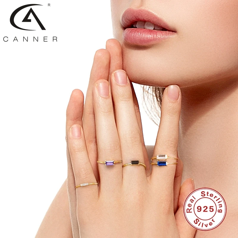 CANNER Hot Prst Prstene pre Ženy 925 Sterling Silver Svadobný Prsteň Zásnubný Dar Obdĺžnik Zirconia Krištáľové Šperky Tenké Krúžky 3