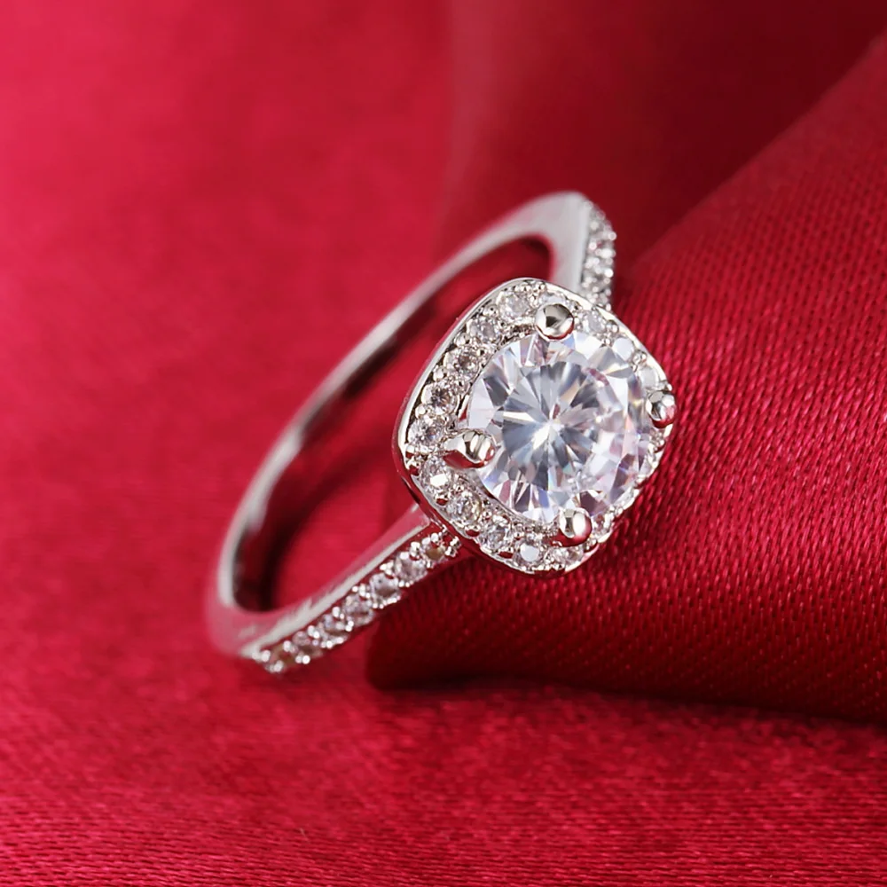 925 Sterling Silver Ring Vykladané S Zirkón Crystal Prsteň Pre Ženu Kúzlo Šperky, Zásnubné Darček AKR002 2