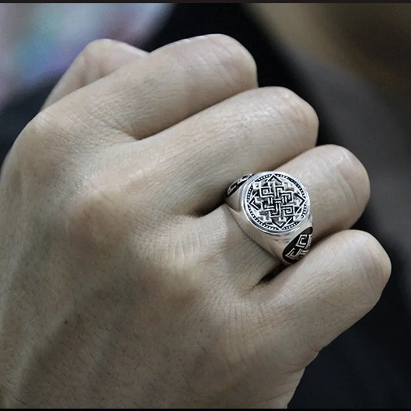 BOCAI nové reálne s925 čistého striebra prenos doska retro Thai strieborný prsteň pre mužov orgazmus sľubný nastaviteľné mužov prstene, strieborné 0