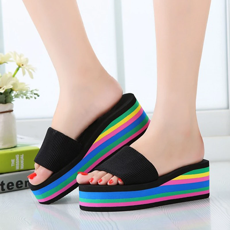 Móda Rainbow Topánky Ženy Lete Non-Slip Sandále Žena Pláži Papuče Vysokej Kvality EVA Farebné Papuče zapatos mujer 2