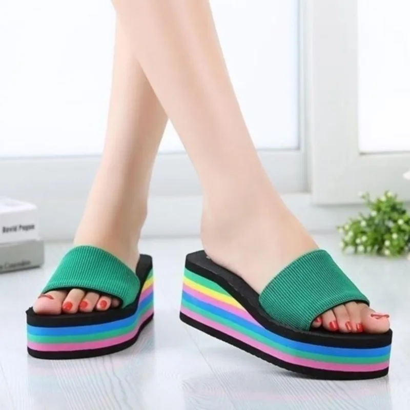 Móda Rainbow Topánky Ženy Lete Non-Slip Sandále Žena Pláži Papuče Vysokej Kvality EVA Farebné Papuče zapatos mujer 4