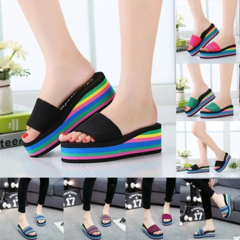 Móda Rainbow Topánky Ženy Lete Non-Slip Sandále Žena Pláži Papuče Vysokej Kvality EVA Farebné Papuče zapatos mujer 5