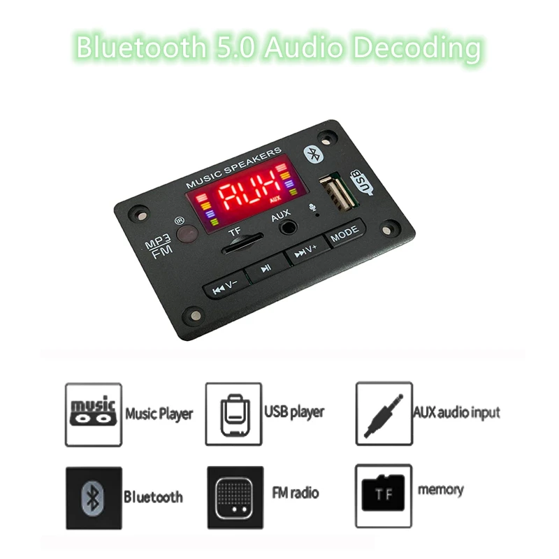 Veľkoobchod Prehrávač MP3 Dekodér Hands-free Dosky 5V 12V Bluetooth 5.0 Auto FM Rádio Modul Podpora FM TF USB, AUX Rekordéry 1