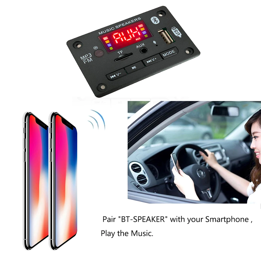Veľkoobchod Prehrávač MP3 Dekodér Hands-free Dosky 5V 12V Bluetooth 5.0 Auto FM Rádio Modul Podpora FM TF USB, AUX Rekordéry 4