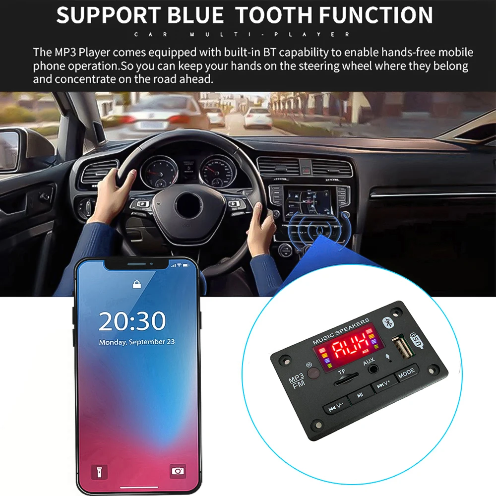 Veľkoobchod Prehrávač MP3 Dekodér Hands-free Dosky 5V 12V Bluetooth 5.0 Auto FM Rádio Modul Podpora FM TF USB, AUX Rekordéry 5