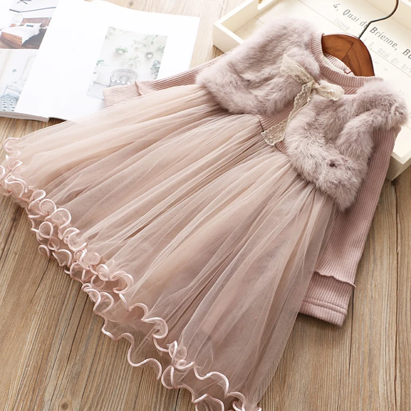 2021 Jesenné A Zimné Nové detské Šaty Pre Dievčatá Šaty Plus Velvet Teplé Princezná Šaty Ružovej Čipky Oka Šaty, Oblečenie pre Deti 3