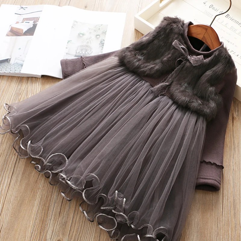 2021 Jesenné A Zimné Nové detské Šaty Pre Dievčatá Šaty Plus Velvet Teplé Princezná Šaty Ružovej Čipky Oka Šaty, Oblečenie pre Deti 5