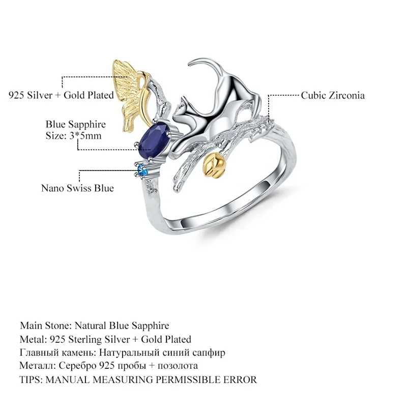 GICA GEMA 925 Striebro Prstene Pre Ženy Oválne Prírodné Blue Sapphire Drahokam, Jemné Šperky Priateľku, Darček Nezvyčajné Krúžky 2