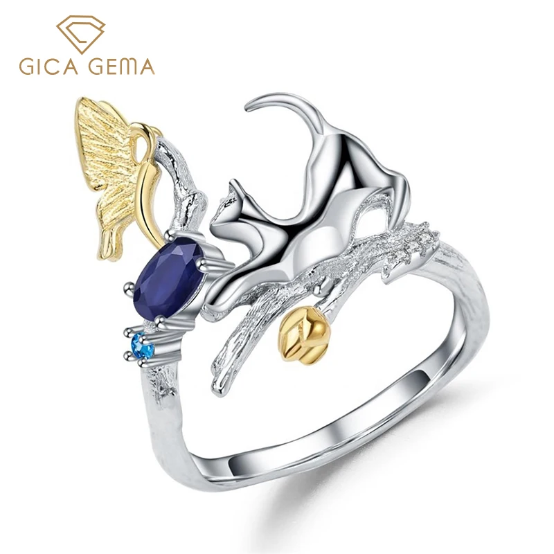 GICA GEMA 925 Striebro Prstene Pre Ženy Oválne Prírodné Blue Sapphire Drahokam, Jemné Šperky Priateľku, Darček Nezvyčajné Krúžky 5