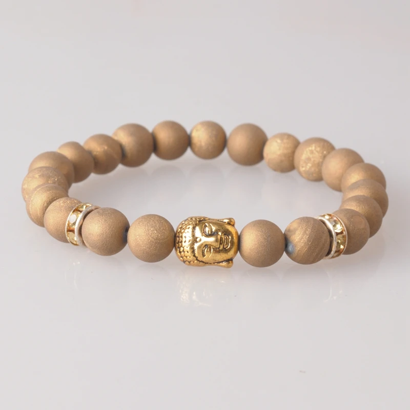 Vysoká kvalita zlatá farba Buddha Hlavu korálky náramok 8mm natrual kameň tigrie oko Korálkové náramky pre Ženy, Mužov, Reiki jogy Šperky 0