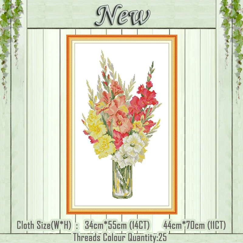 Gladioly kvety, vázy dekor maľovanie počíta tlač na plátno DMC 11CT 14CT súpravy Čínsky Cross Stitch výšivky, výšivky Sady 1