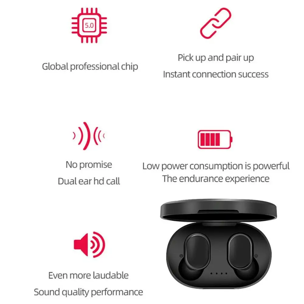TIAN A6S Bezdrôtová 5.0 Slúchadlá TWS Pre Xiao Redmi Airdots Headset potlačenie Šumu Slúchadlá pre Huawei SamgSung Telefón 0