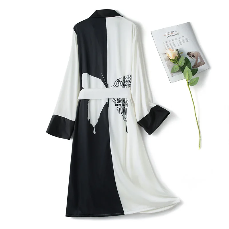 Nové Faux Hodvábne Kimono Šaty, Župan Ženy Satin Bridesmaid, Rúchu Sexy Black White Butterfly Šaty Dámske Župany 1