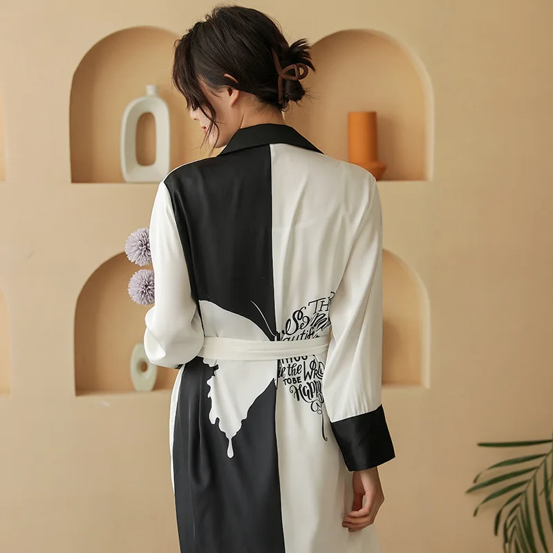 Nové Faux Hodvábne Kimono Šaty, Župan Ženy Satin Bridesmaid, Rúchu Sexy Black White Butterfly Šaty Dámske Župany 2